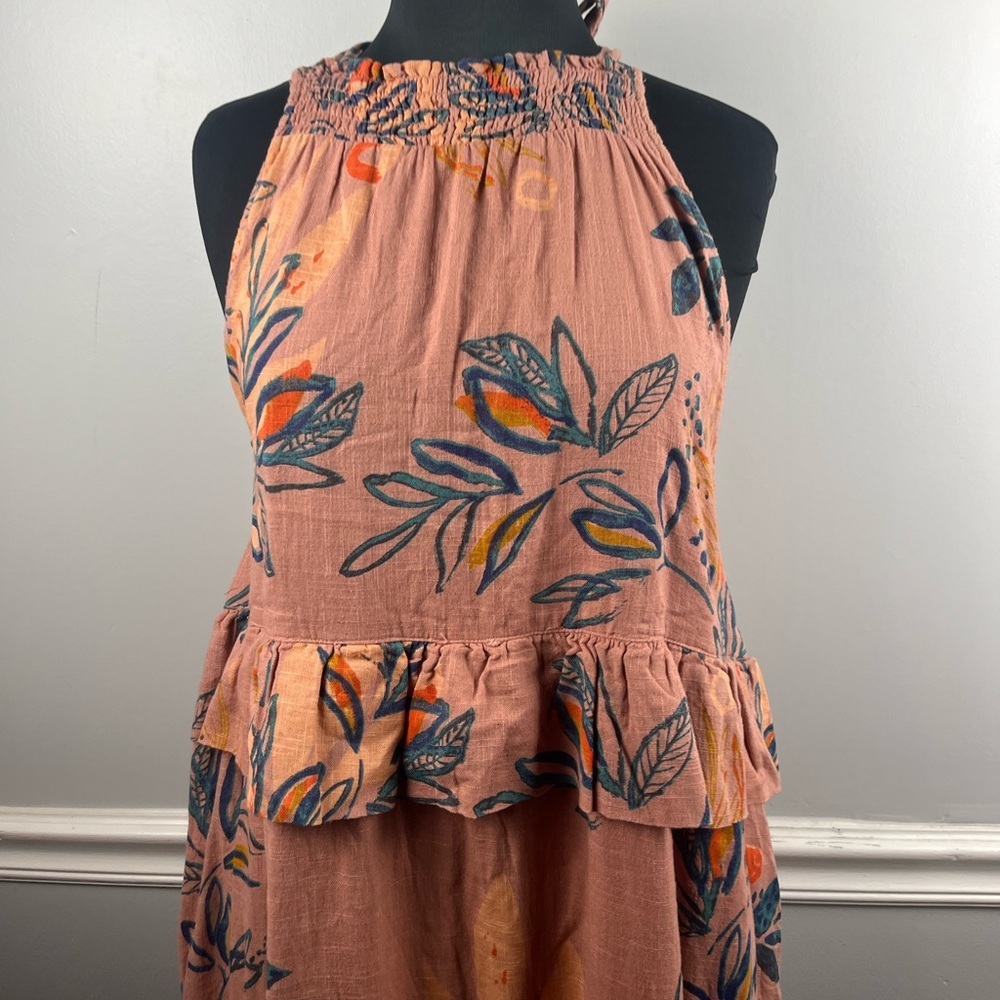 Free People Sz S Anita Printed Maxi Dress Tiered Ruffle Desert Rose - Picture 3 of 7